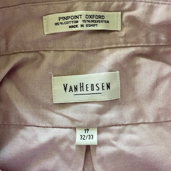 Van Heusen Men's Light Purple Pinpoint Oxford Dress Shirt Neck 17 - Picture 6 of 7